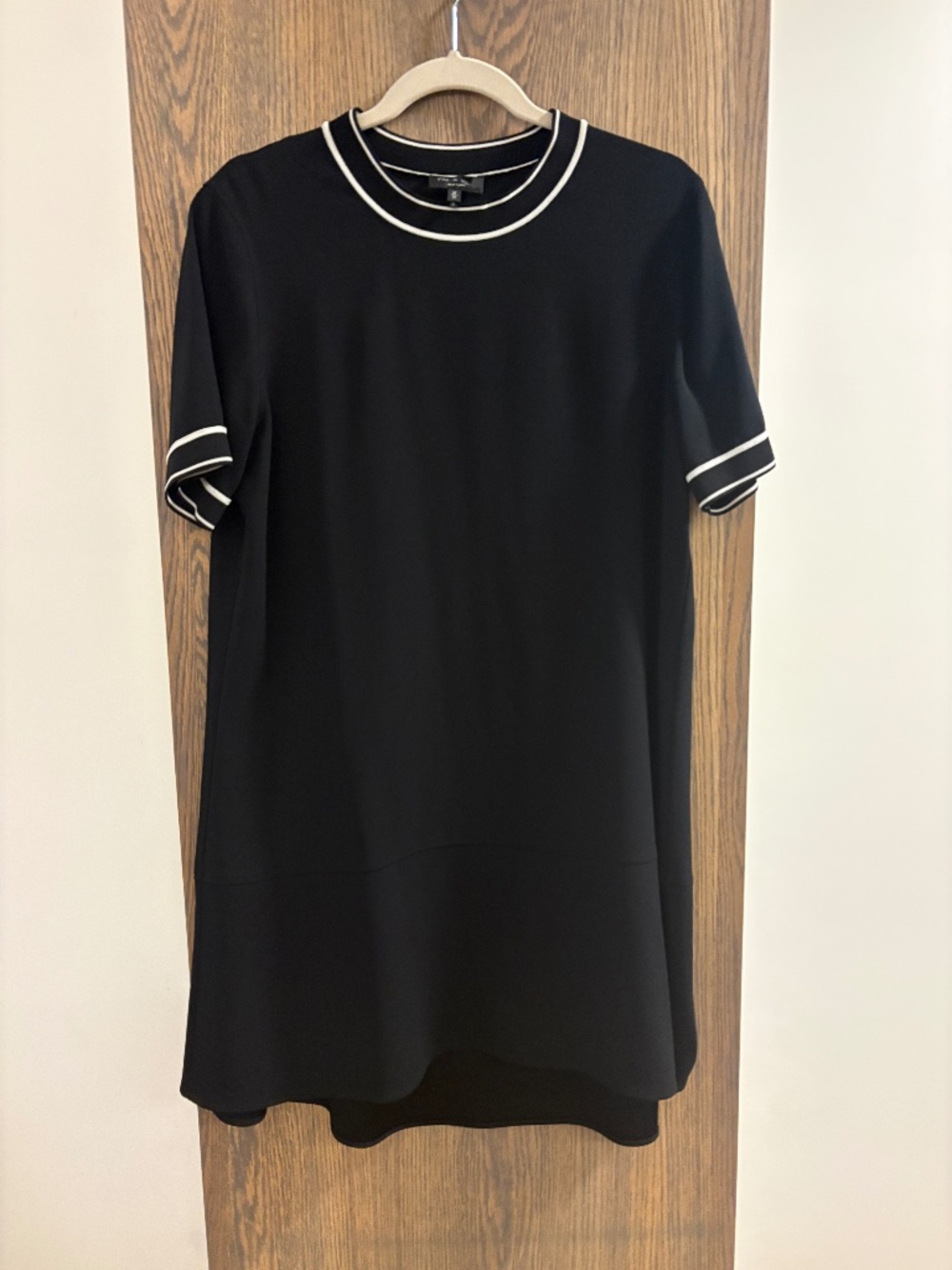 rag & bone Black Shift Dress White Tipped Crew Neck Short Sleeve Althea M